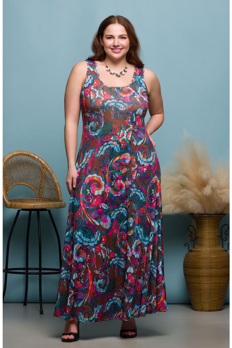Paisley Scoop Neck Knit Maxi Dress, Alternate, color, BROWN MULTI