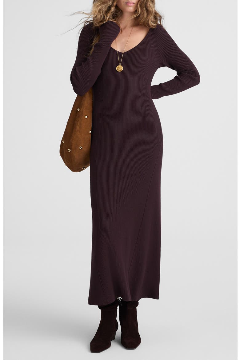 The Signature Knit V-Neck Midi Dress, Main, color, ESPRESSO