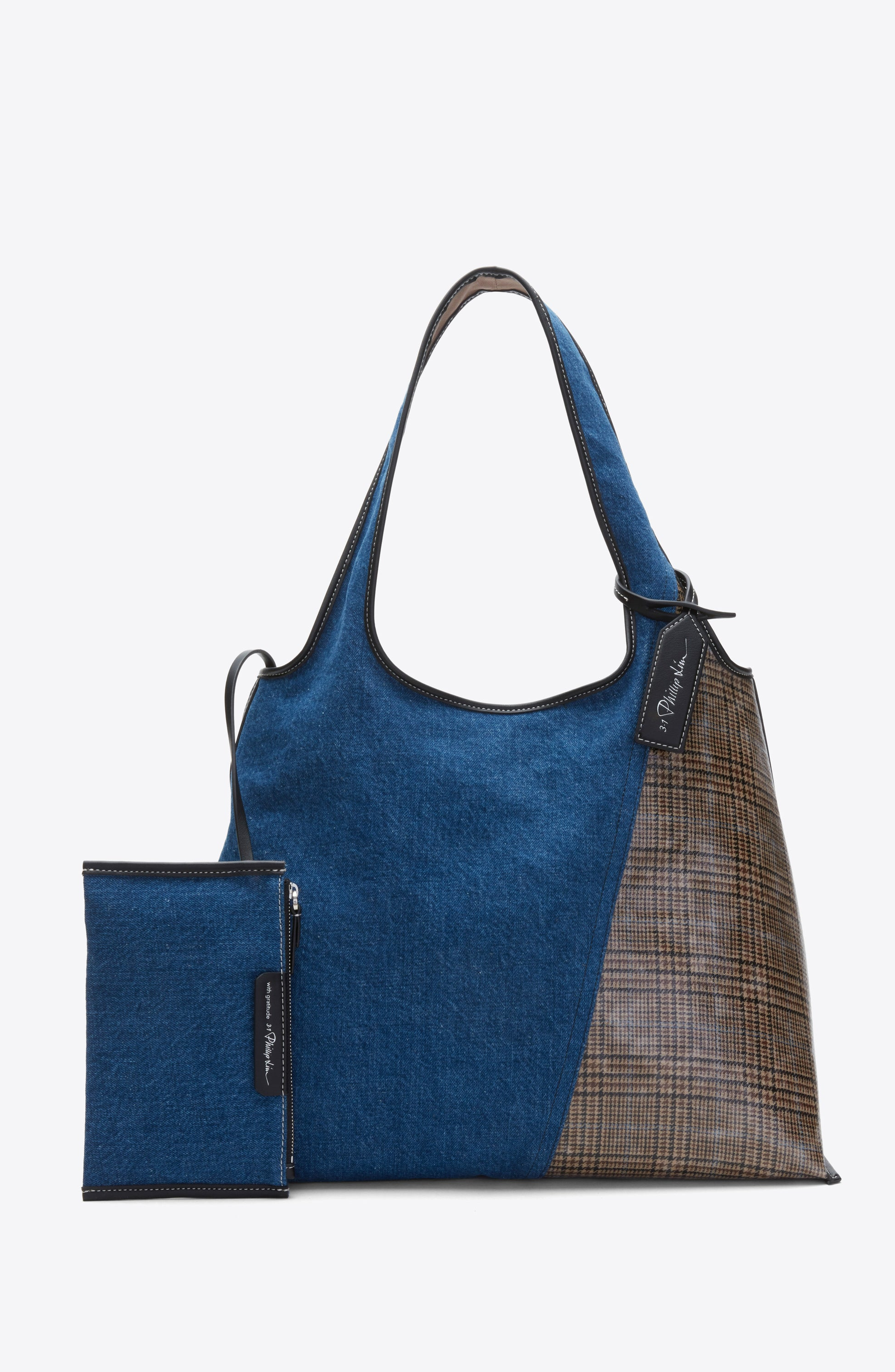 3.1 Phillip Lim Patchwork Denim Market Tote, Alternate, color, Indigo Multi