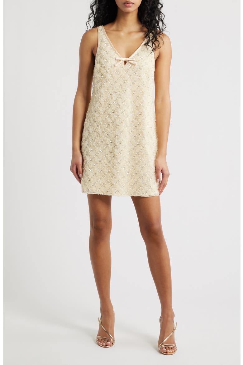 Jeanetta Beaded Cocktail Minidress, Main, color, BUTTER