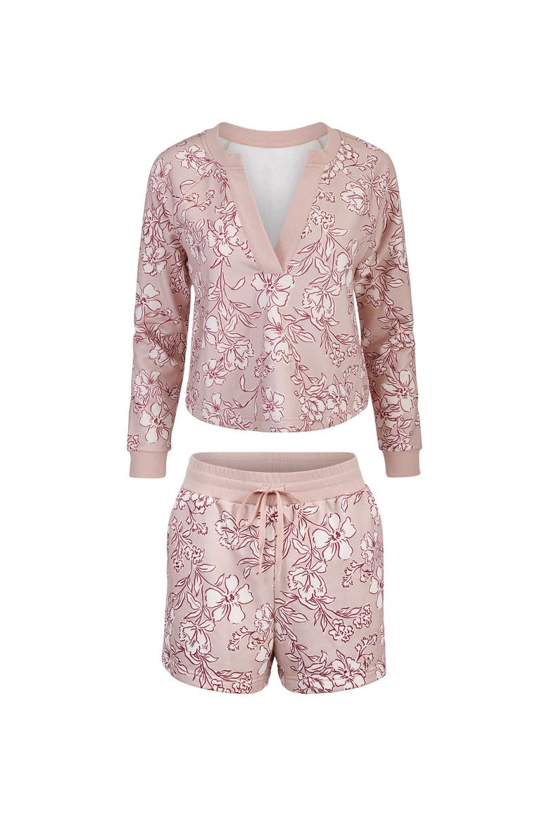 Lesley Sweatshirt & Shorts Set, Alternate, color, Floral beige