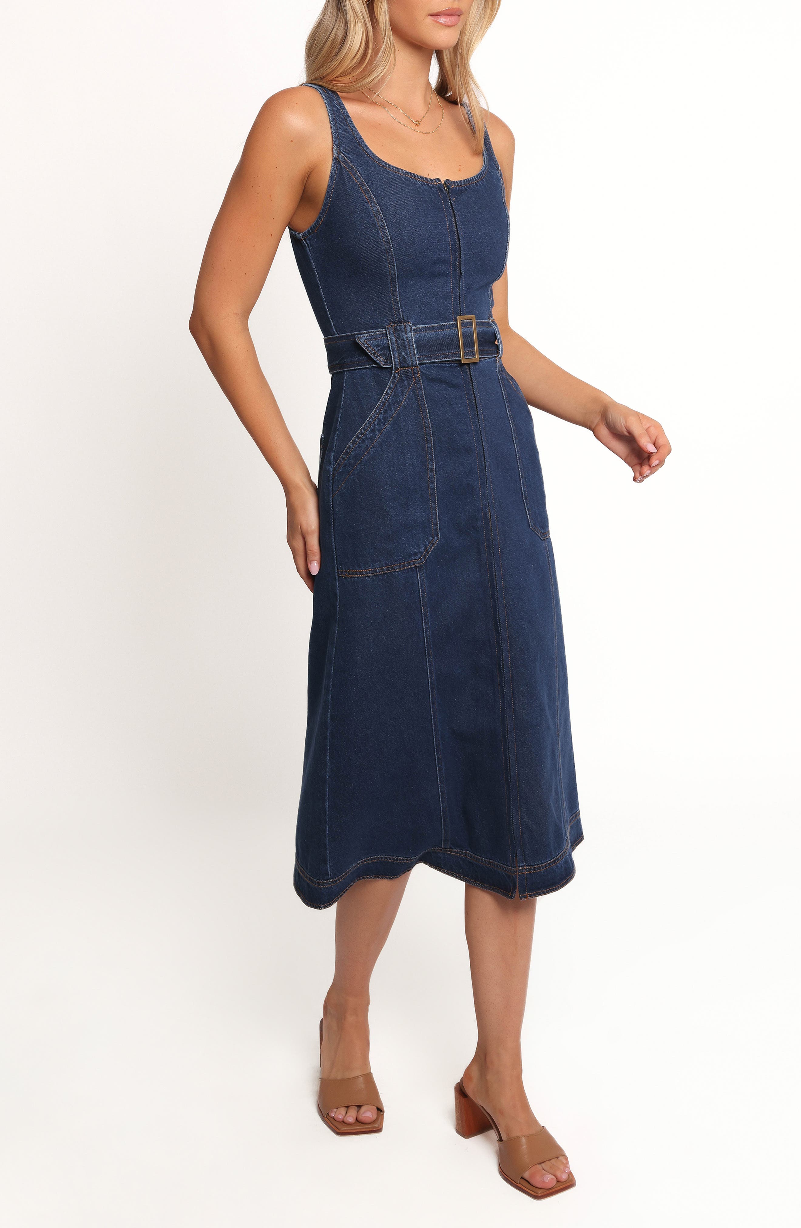 Petal & Pup Carys Sleeveless Belted Denim Midi Dress