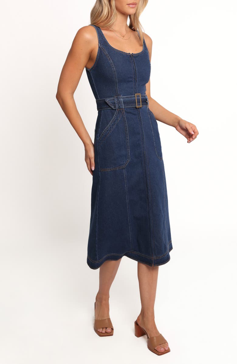 Petal & Pup Carys Sleeveless Belted Denim Midi Dress, Main, color, Denim