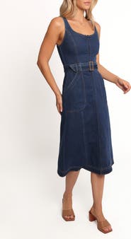Petal & Pup Carys Sleeveless Belted Denim Midi Dress