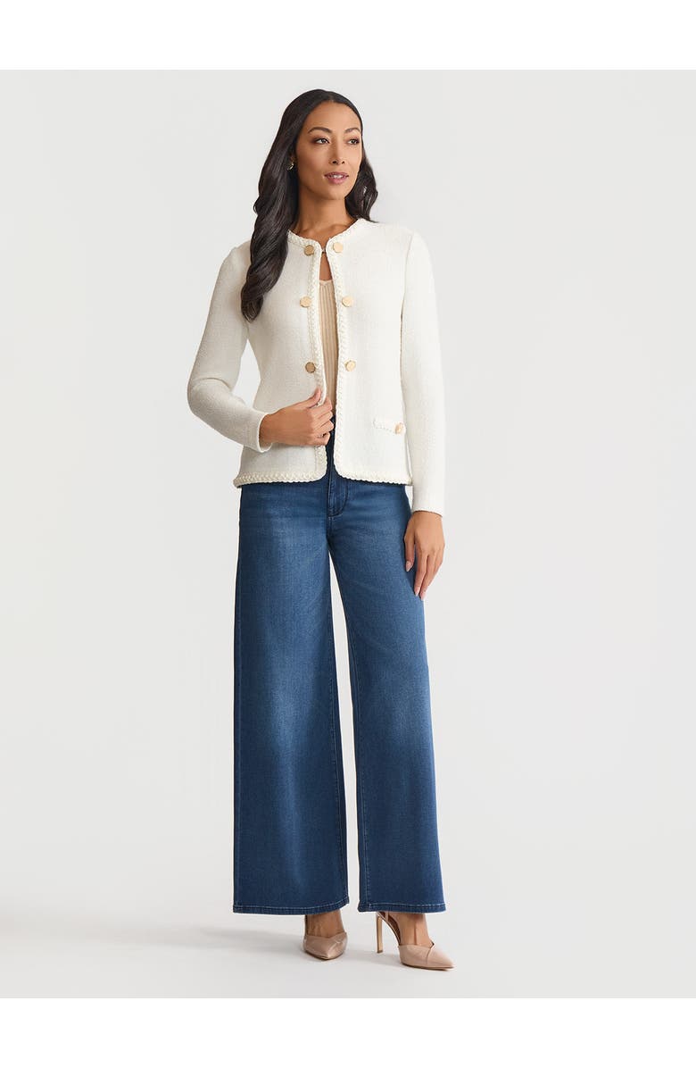Misook Relaxed Lightweight Soft Tweed Knit Jacket, Main, color, New Ivory