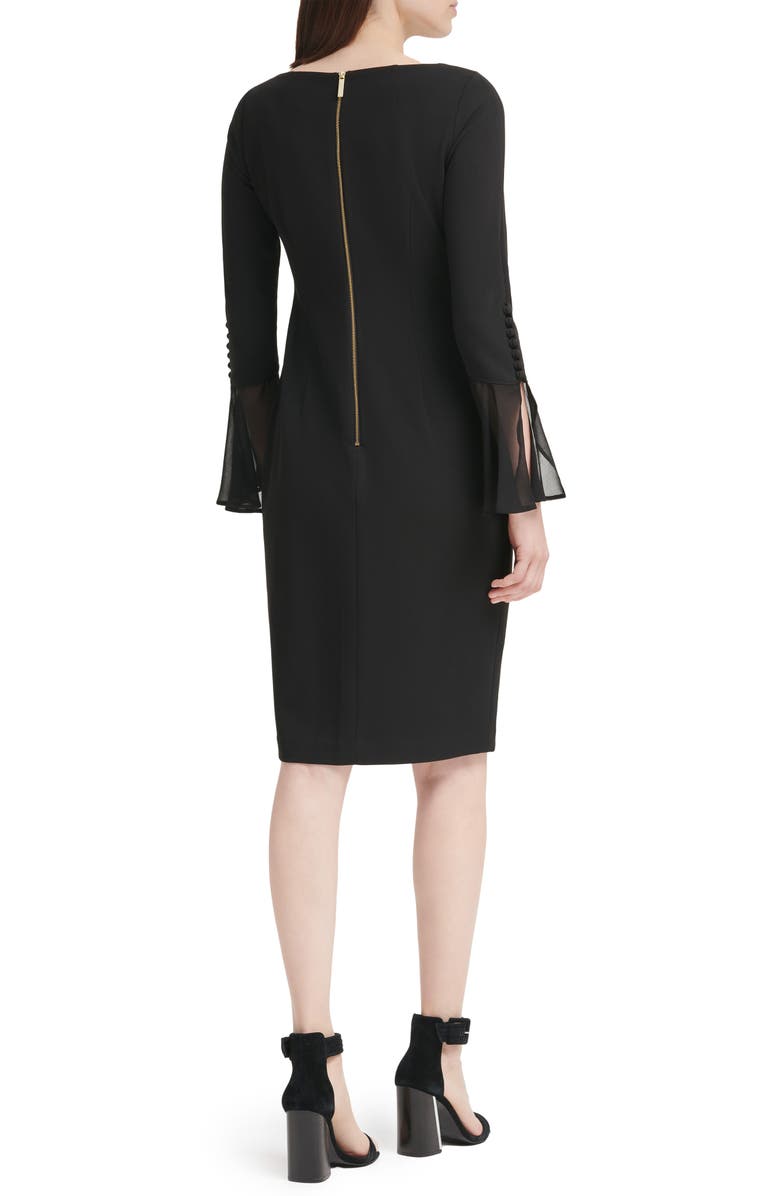 Calvin Klein Chiffon Bell Sleeve Sheath Dress, Alternate, color,