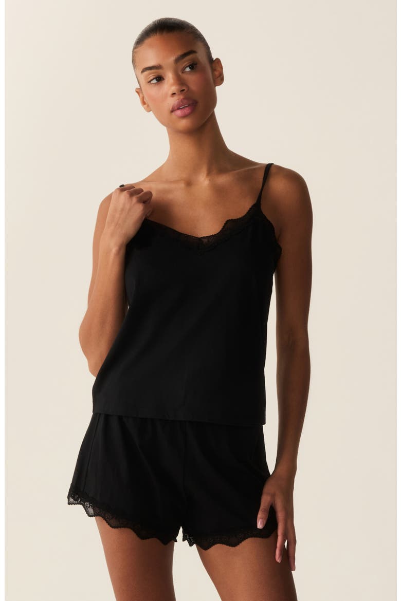 Lace Trim Pima Cotton Chemise, Alternate, color, BLACK
