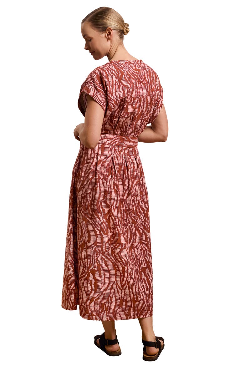 Tie Waist Relaxed V-Neck Midi Dress, Alternate, color, Pink Wavy Animal