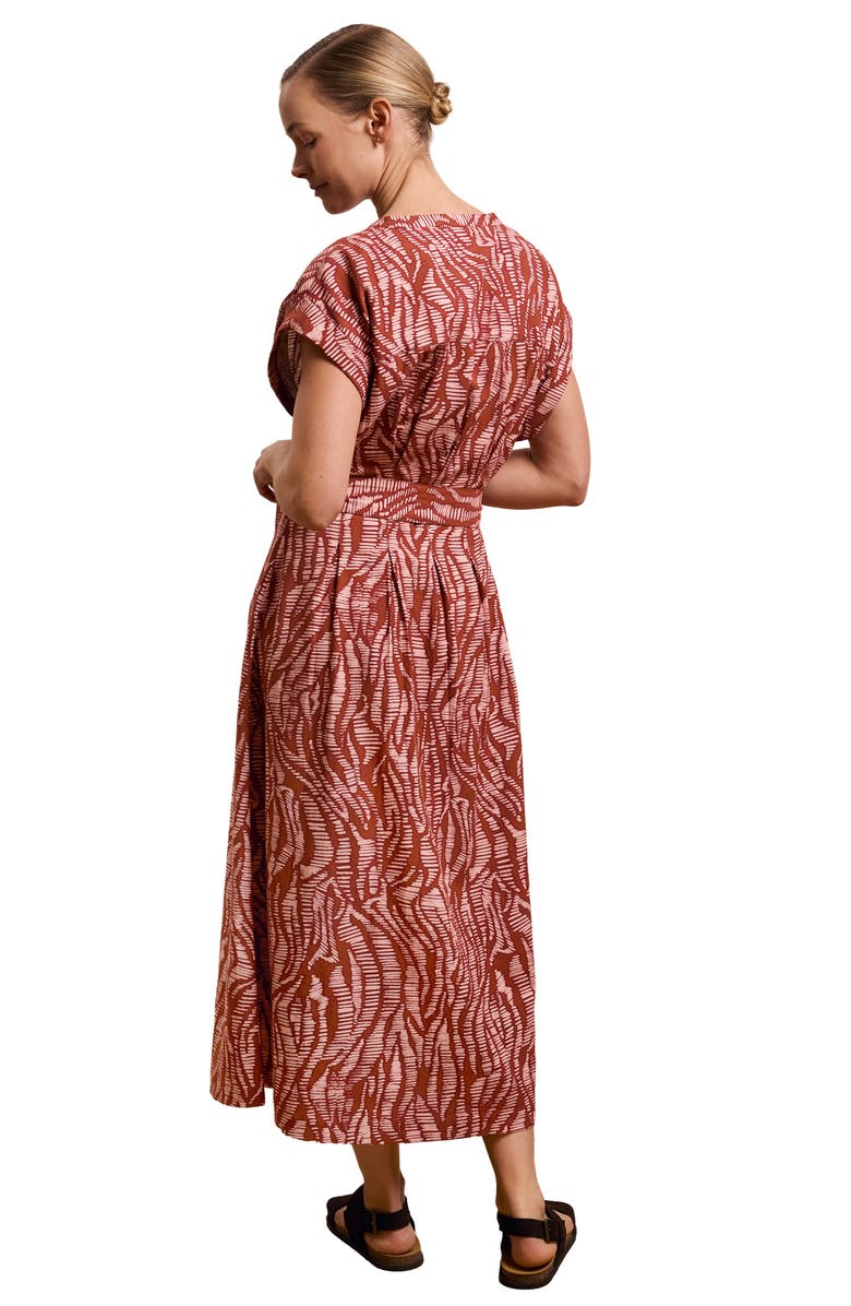 Celtic & Co. Tie Waist Relaxed V-Neck Midi Dress, Alternate, color, Pink Wavy Animal