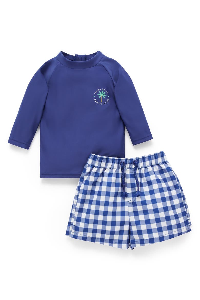 Board Short & Rashie Swim Set, Main, color, Marine Gingham