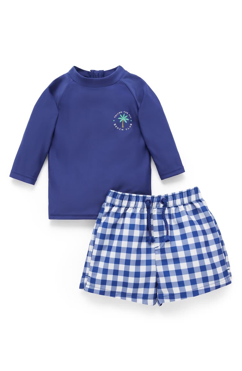 Purebaby Board Short & Rashie Swim Set, Main, color, Marine Gingham