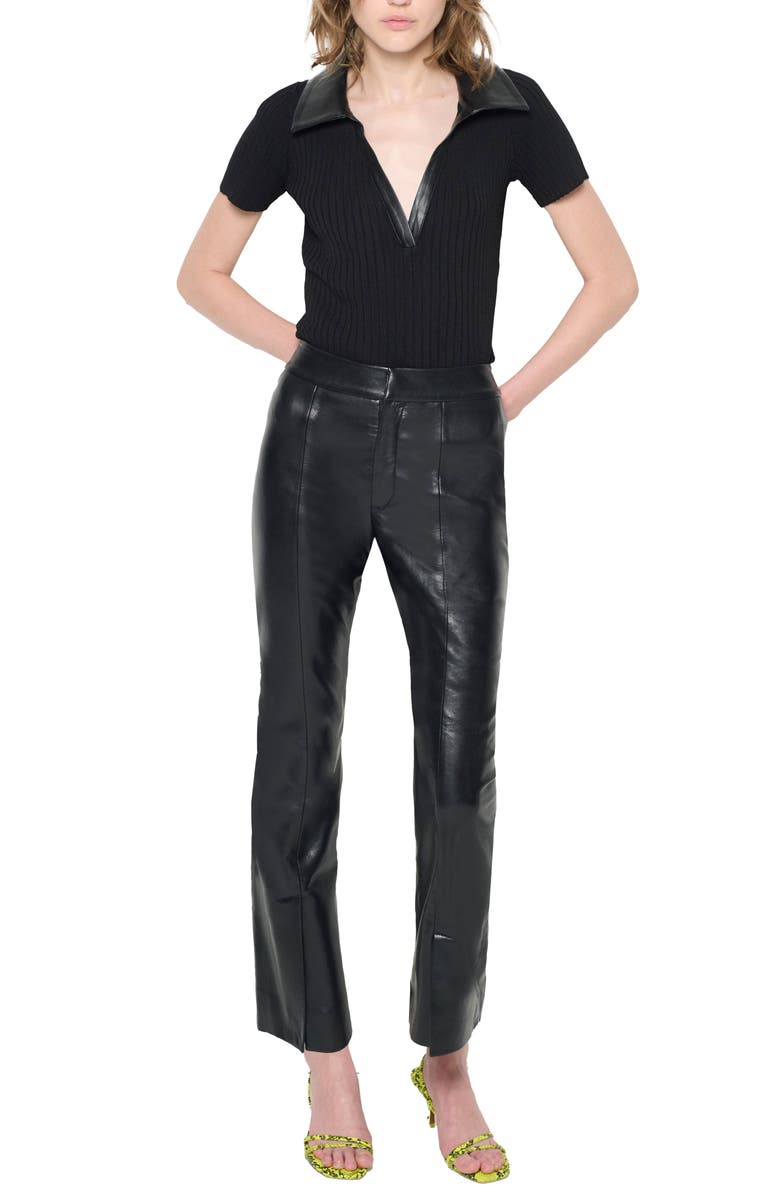 AS by DF Rowan Leather Cropped Flare Pants, Alternate, color, Black