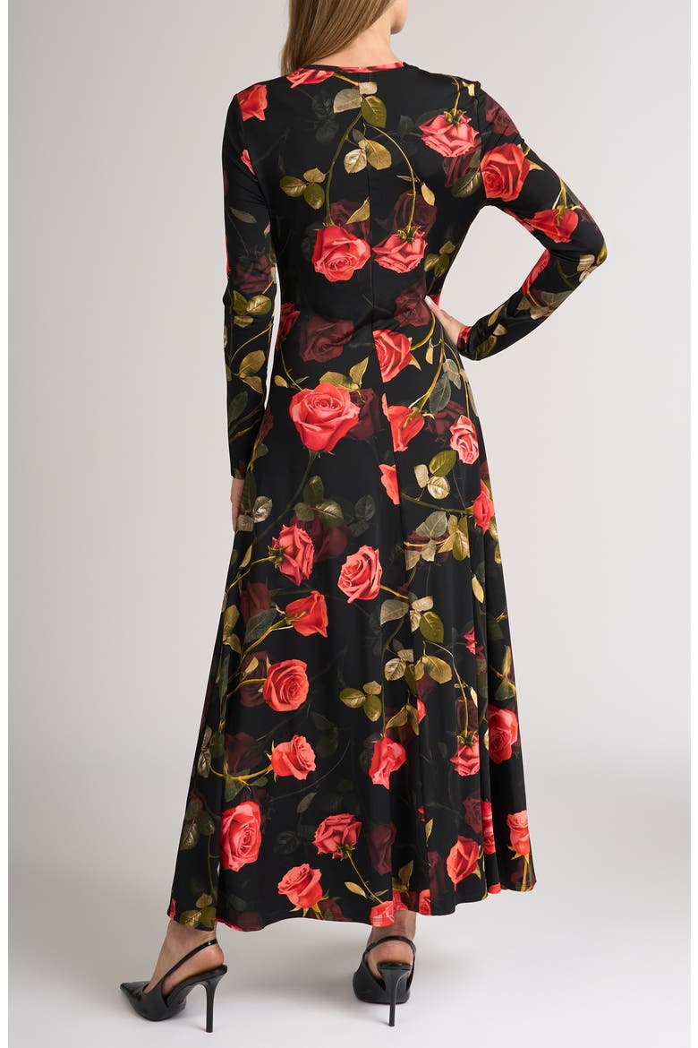 Fleur Rose Long Sleeve Maxi Dress, Alternate, color, RICH BLACK