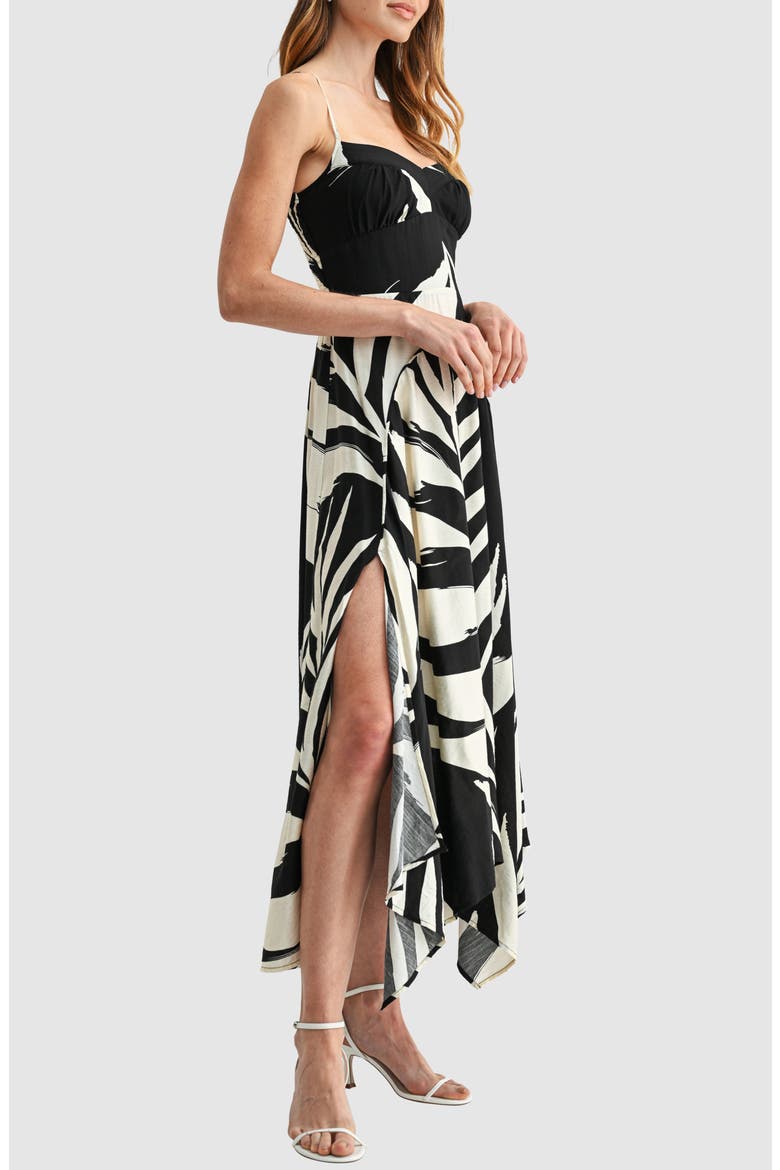 Handkerchief Hem Fit and Flare Midi Dress, Alternate, color, BLACK CREAM