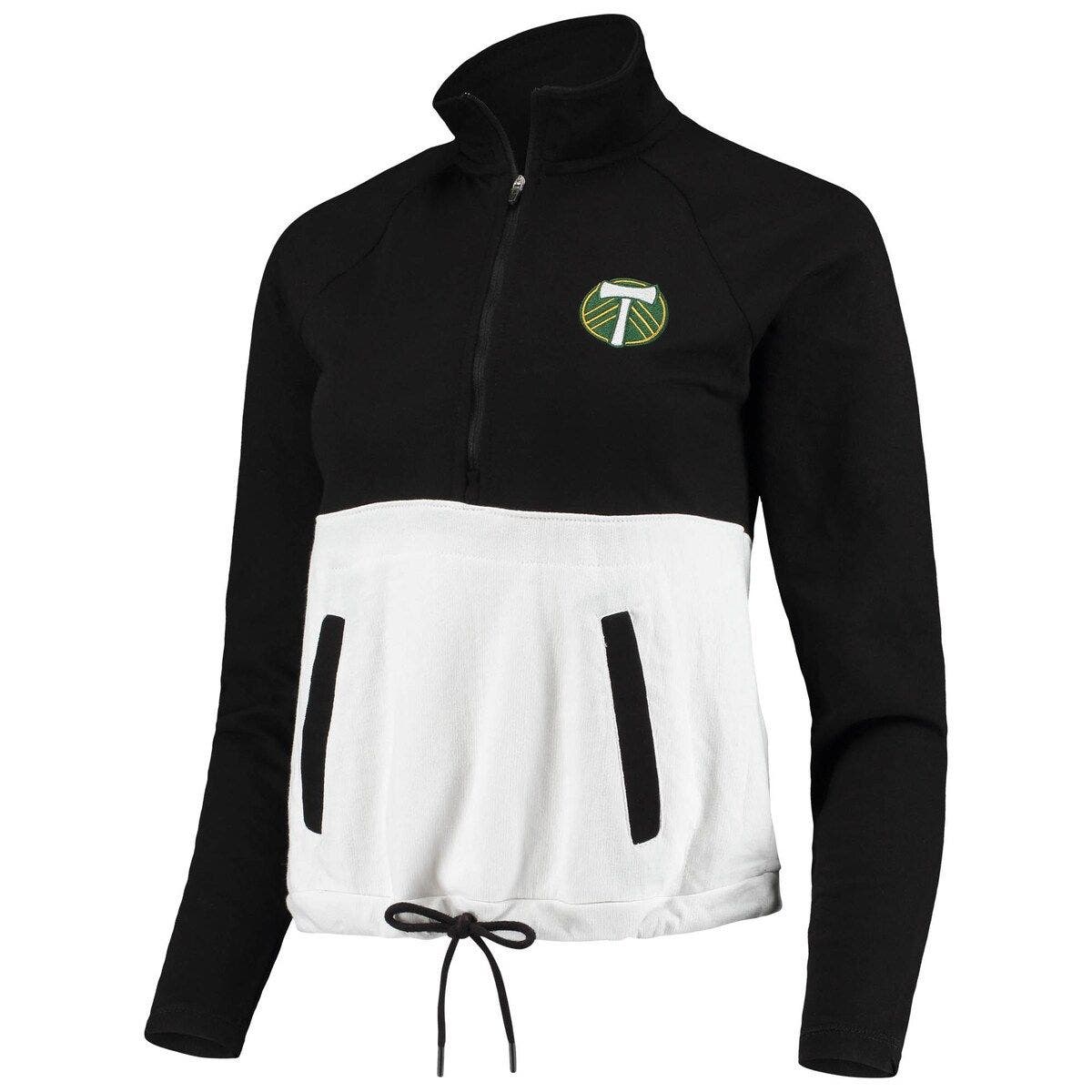 Women's Antigua Black/White Portland Timbers Harbor Raglan Half-Zip Jacket - image 2