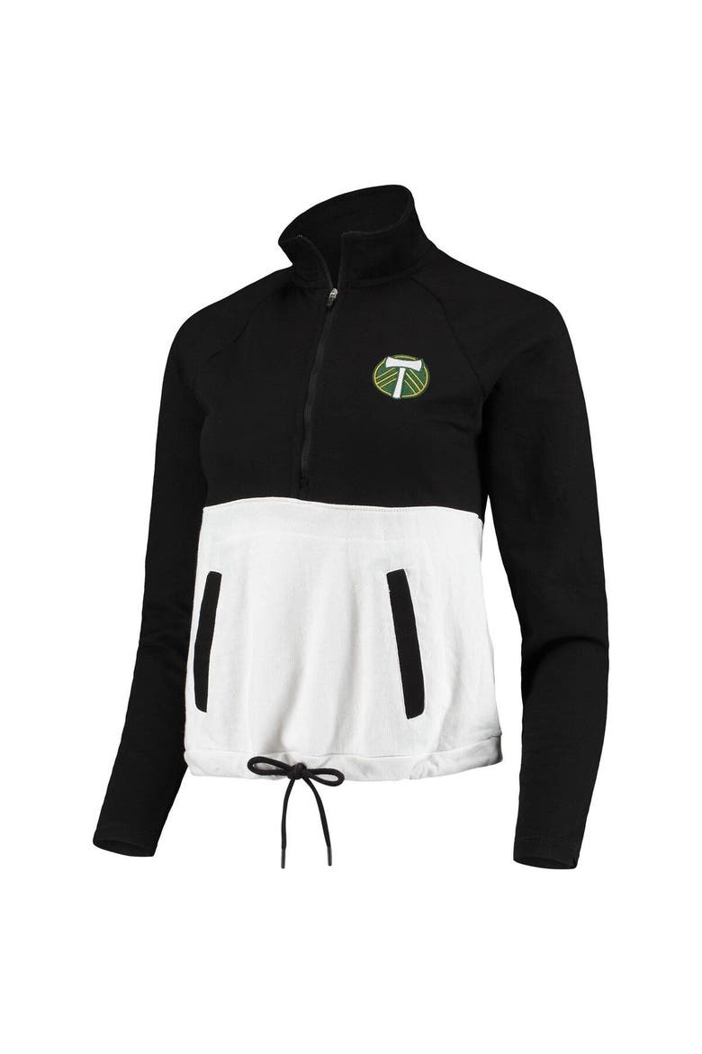 Women's Antigua Black/White Portland Timbers Harbor Raglan Half-Zip Jacket, Alternate, color, Black