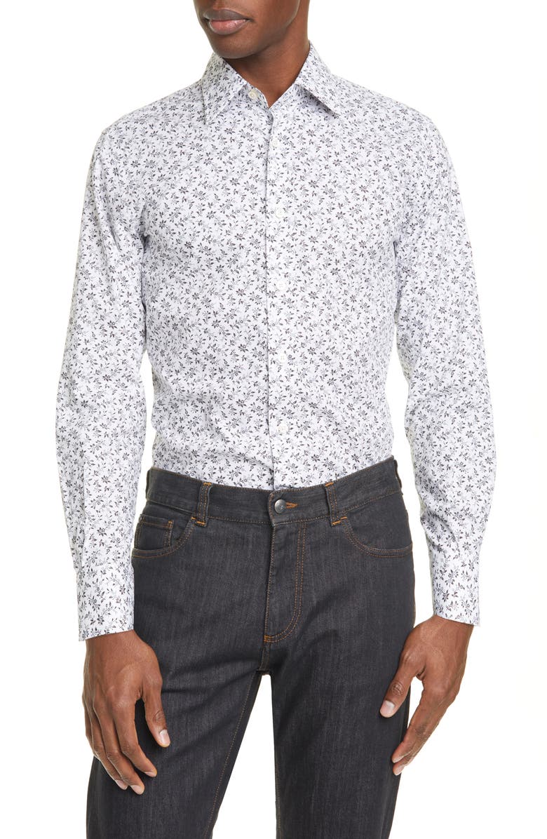 Canali Slim Fit Floral Dress Shirt, Main, color, 