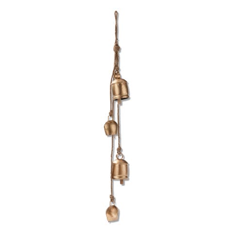 Antique Gold Decorative Bells with Jute Rope Swag for Decor