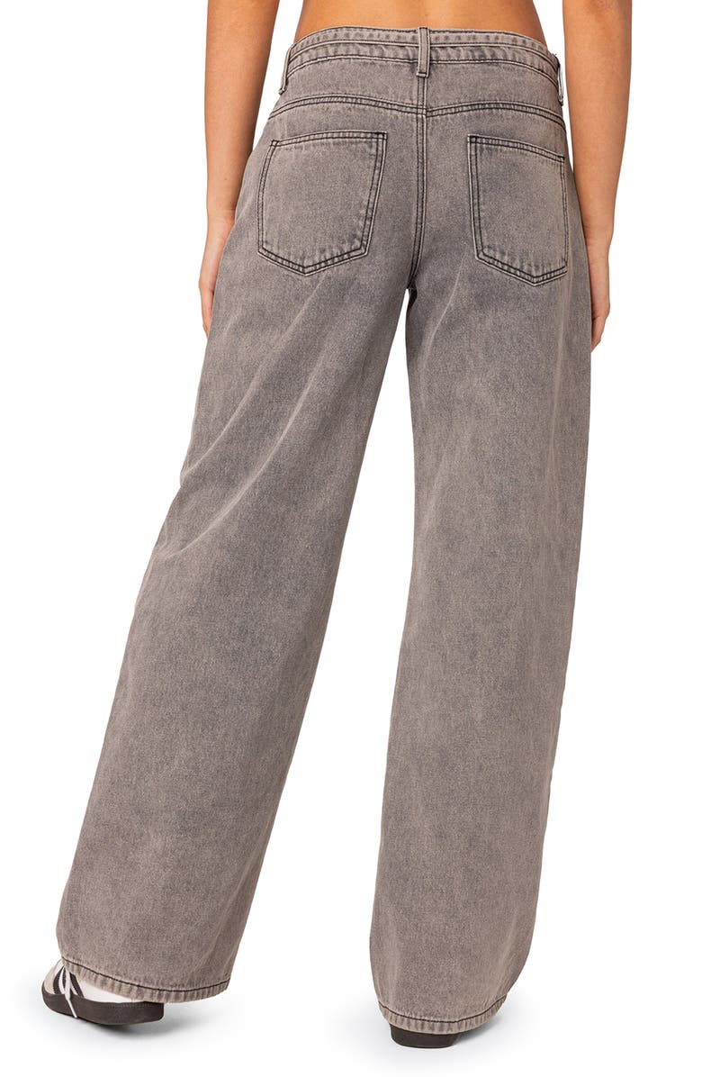 EDIKTED Tie Belt Low Rise Wide Leg Jeans, Alternate, color, Light-Gray