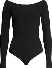 Alaïa Sculpting Rib Off the Shoulder Bodysuit