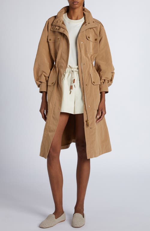 Moncler Drawstring Parka With Epaulettes And Hood In Beige