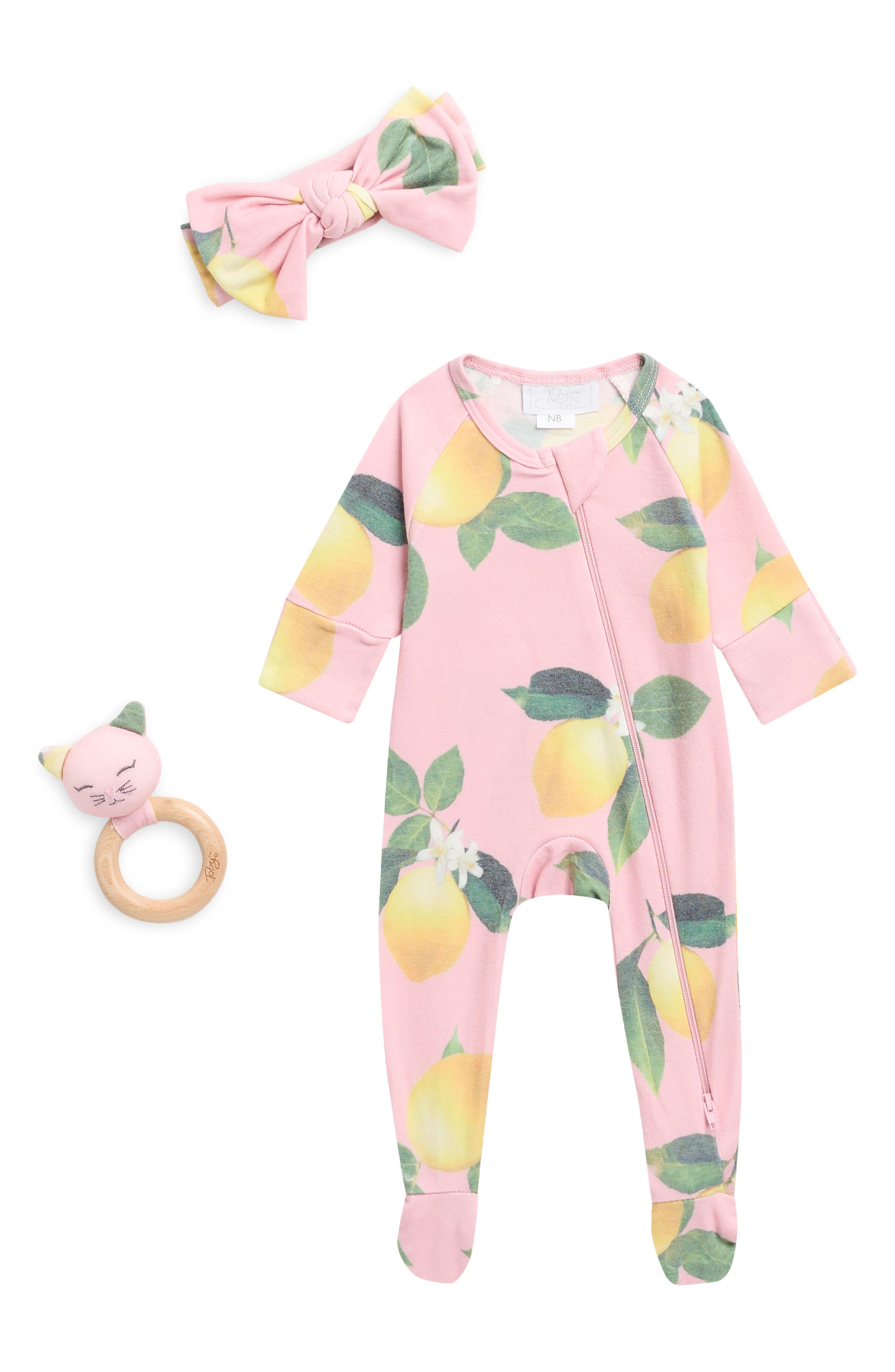 Toby Lemon Footie, Headband & Teething Ring Set