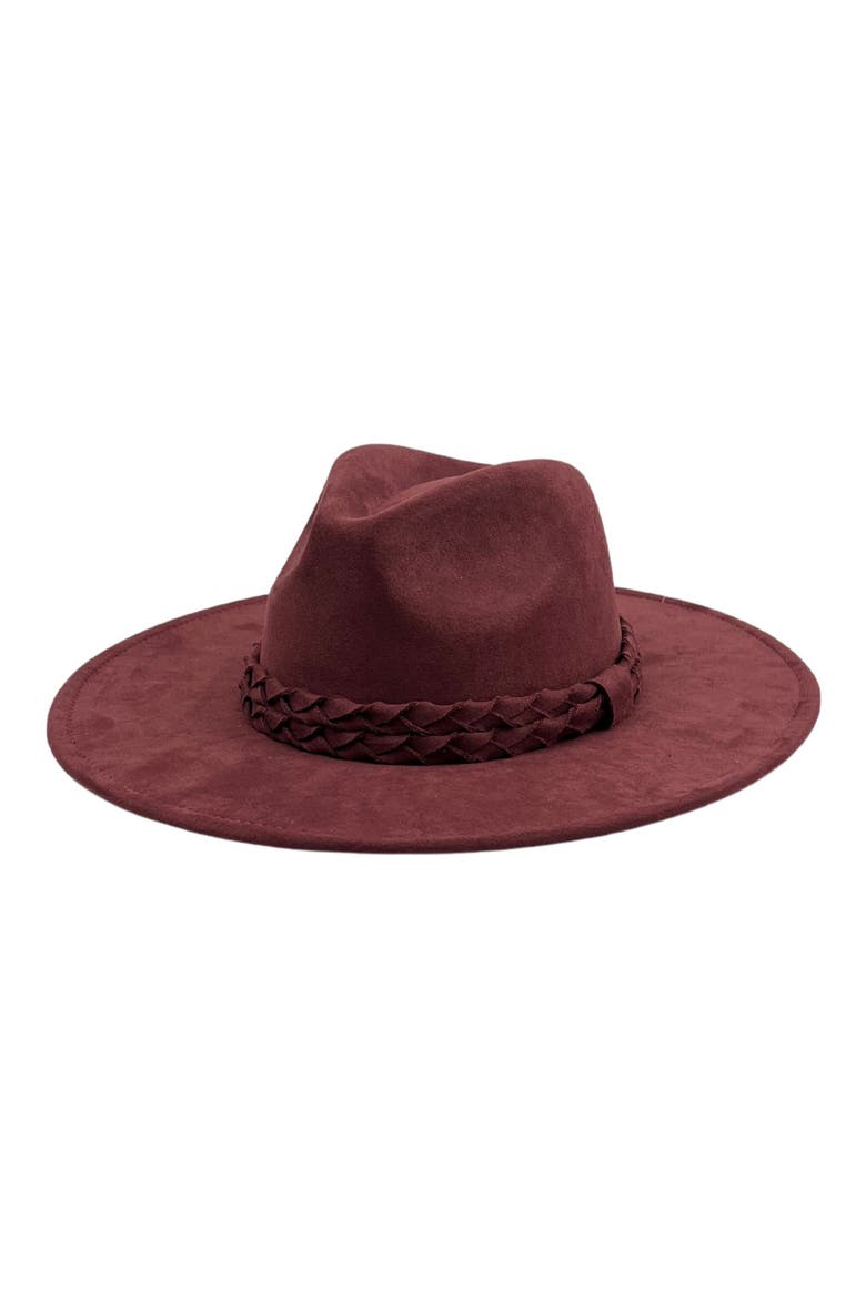 Vegan Suede Braid Felt Fedora, Main, color, BURGUNDY