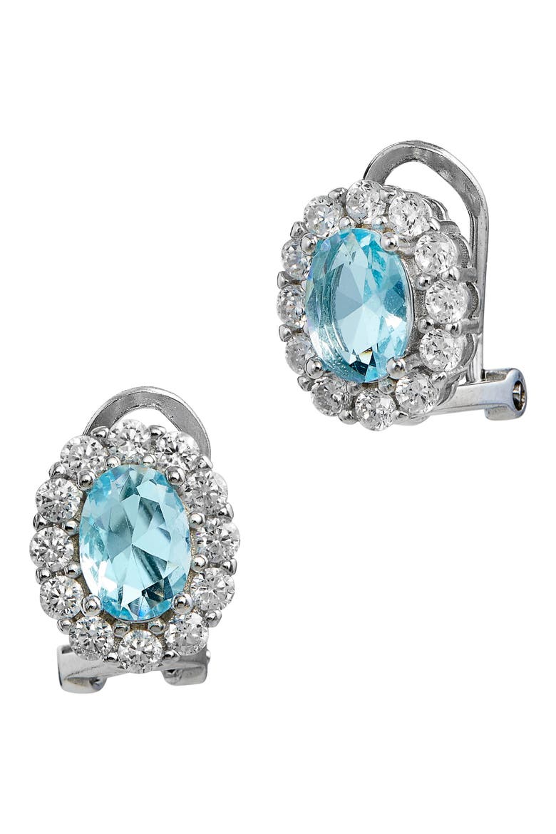 Green Oval Simulated Emerald Halo Stud Earrings, Main, color, BLUE