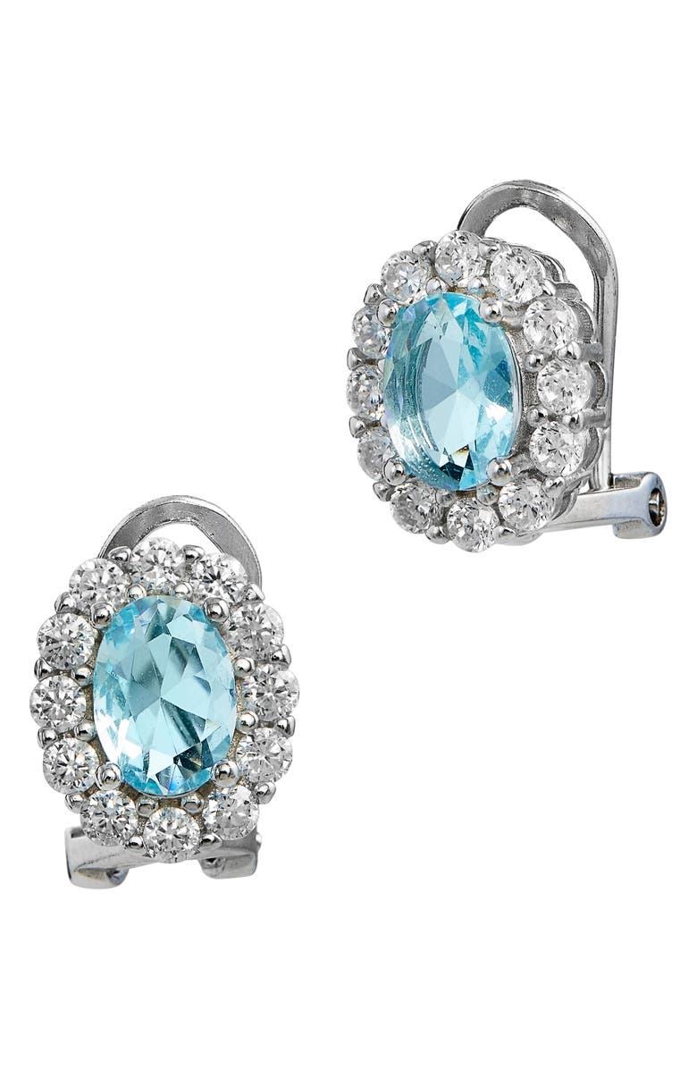 SAVVY CIE JEWELS Green Oval Simulated Emerald Halo Stud Earrings, Main, color, Blue