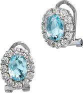 SAVVY CIE JEWELS Green Oval Simulated Emerald Halo Stud Earrings