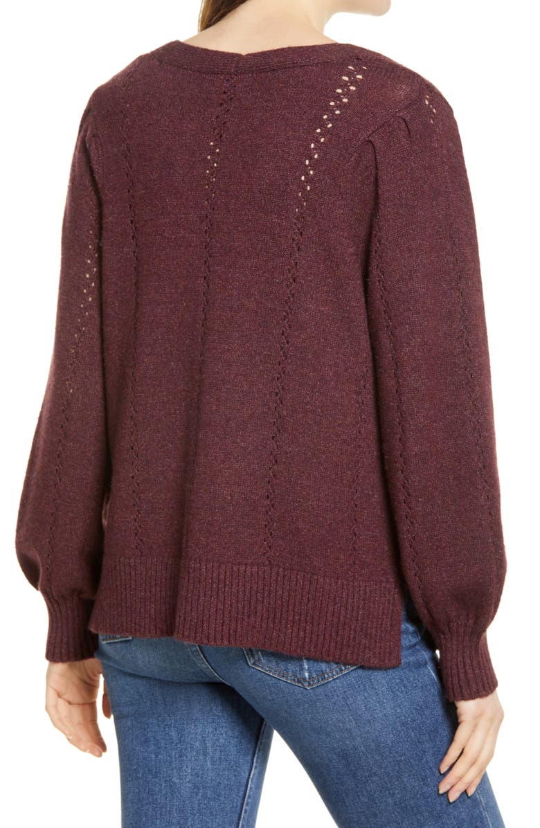 Wit & Wisdom Blouson Sleeve Pointelle Cardigan, Alternate, color,