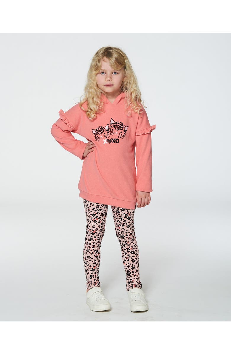 Deux par Deux Little Girl's Super Soft Hooded Tunic With Frill Coral, Alternate, color, 
