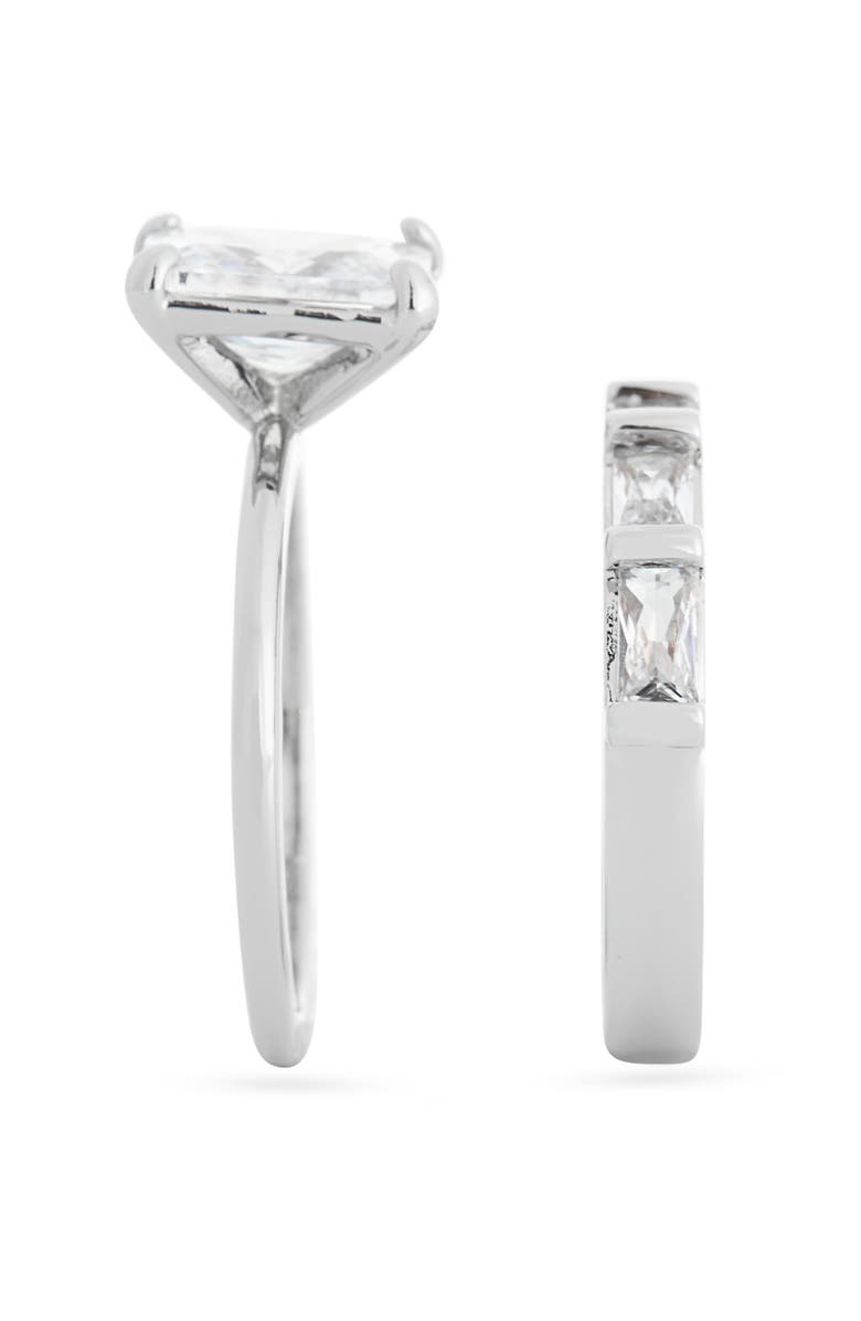 Covet Set of 2 Baugette Band Rings, Alternate, color, Clear/ Silver
