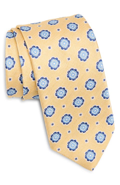 Floral Medallion Silk & Cotton Tie