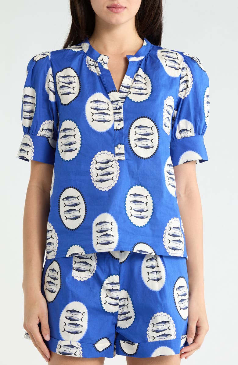 SUGARLIPS Sardine Sea Rosio Puff Sleeve Top, Alternate, color, Navy-Cream-Black