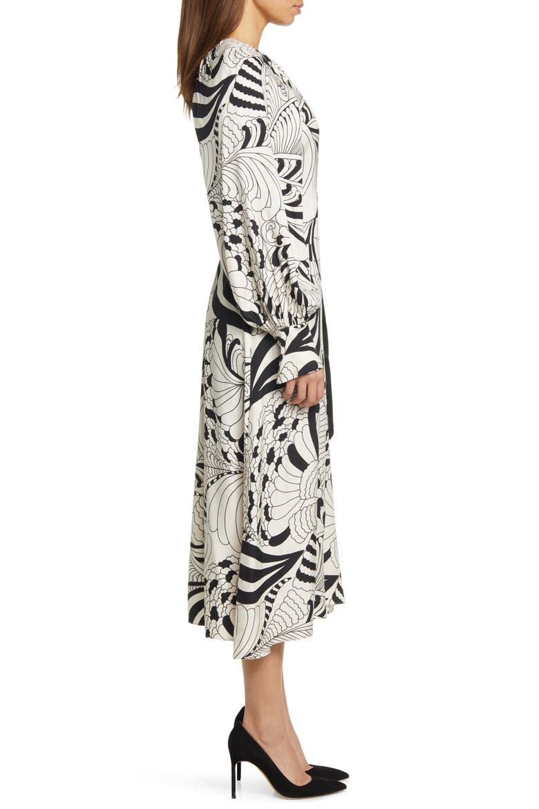 Emmieeh Belt Detail Long Sleeve Midi Dress, Alternate, color, WHITE