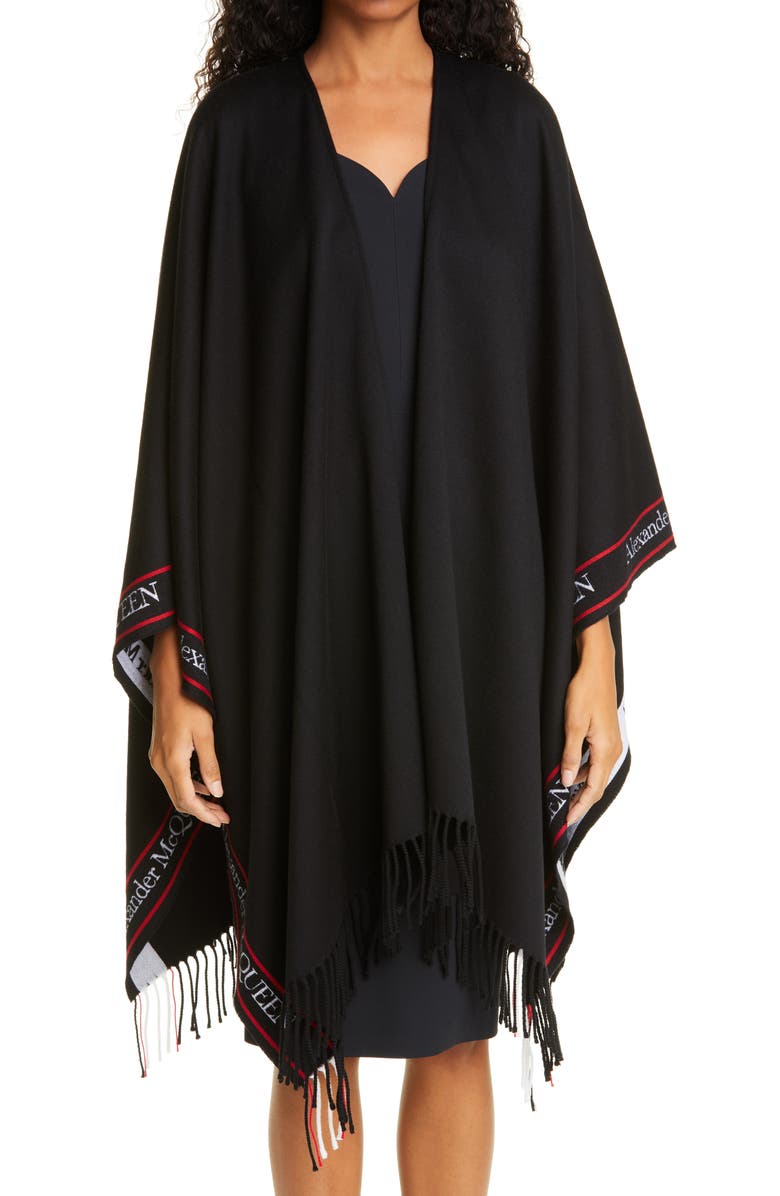 McQueen Alexander McQueen Selvedge Stripe Wool & Cashmere Cape, Main, color, 