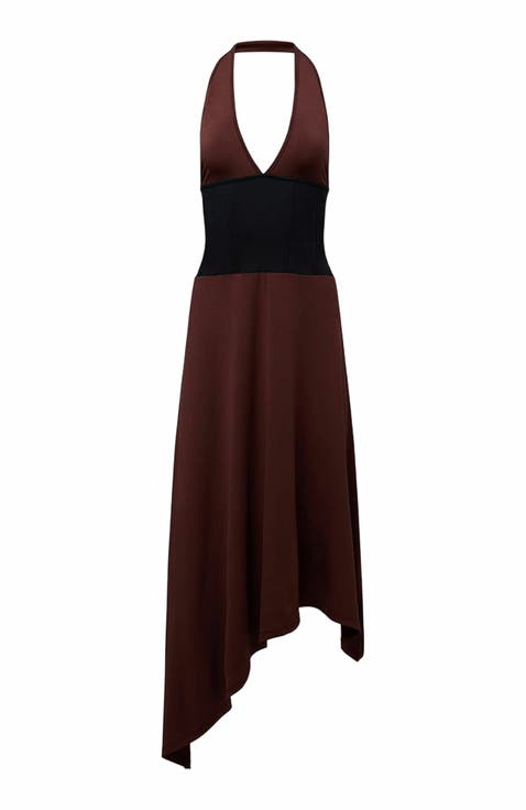 Corset Halter Asymmetrical Midi Dress