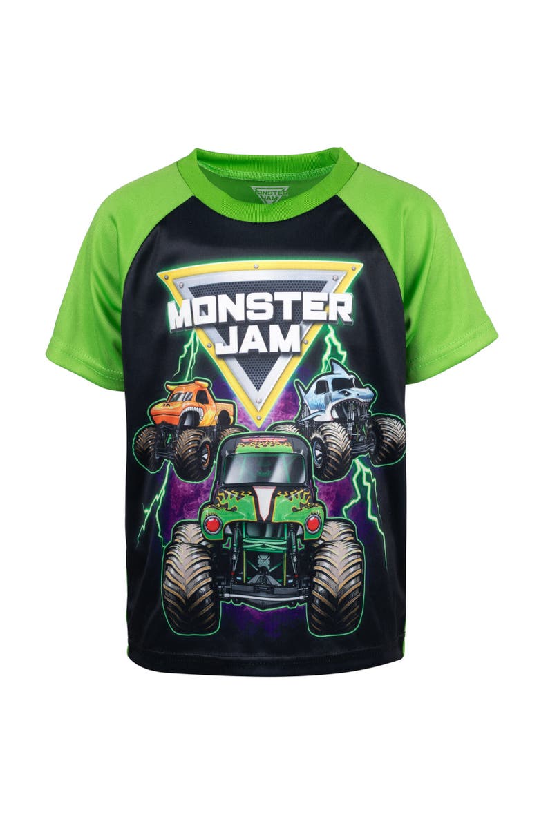 Monster Jam 3pc Tank Top, Tee & Shorts Set, Alternate, color, Black Green Monster Jam Trucks