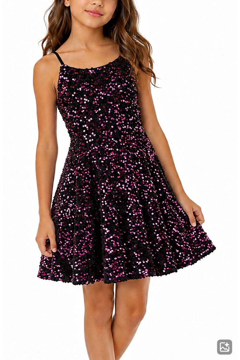 Kids' Sequin Velvet Skater Dress, Alternate, color, BLACK/ PURPLE