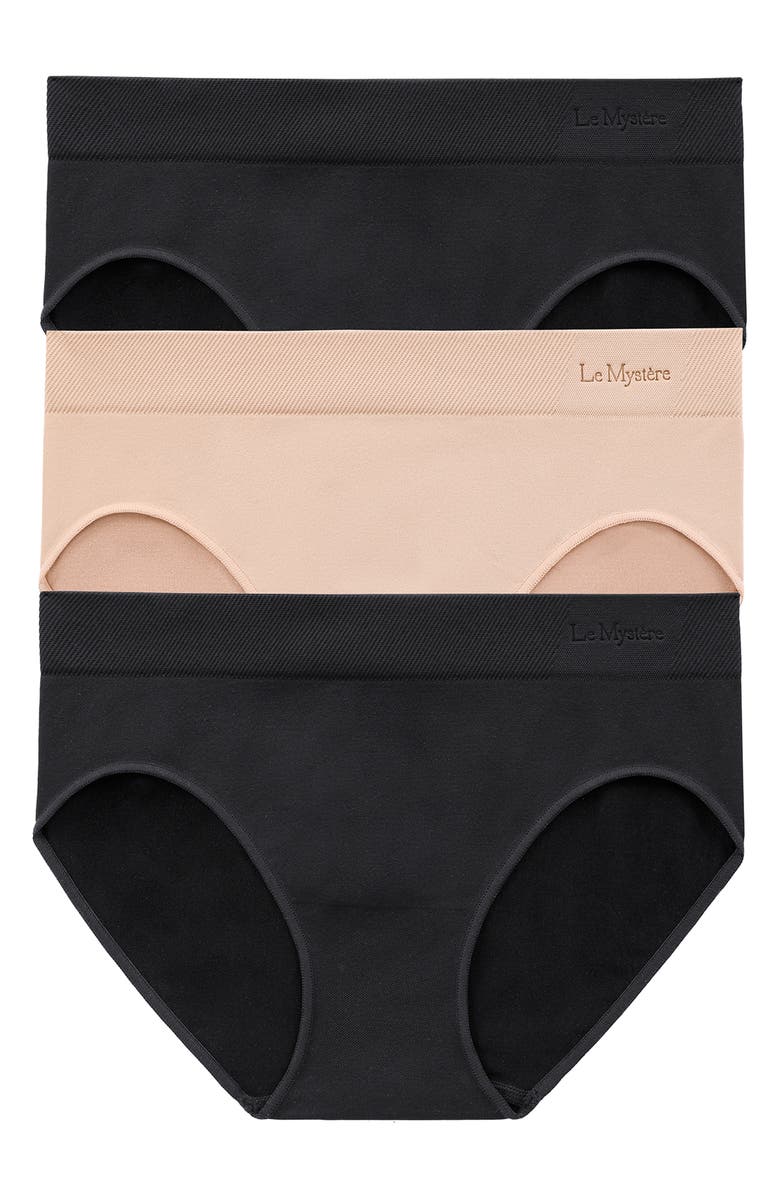 Le Mystère Assorted 3-Pack Seamless Hipster Briefs, Alternate, color, Black/Natural