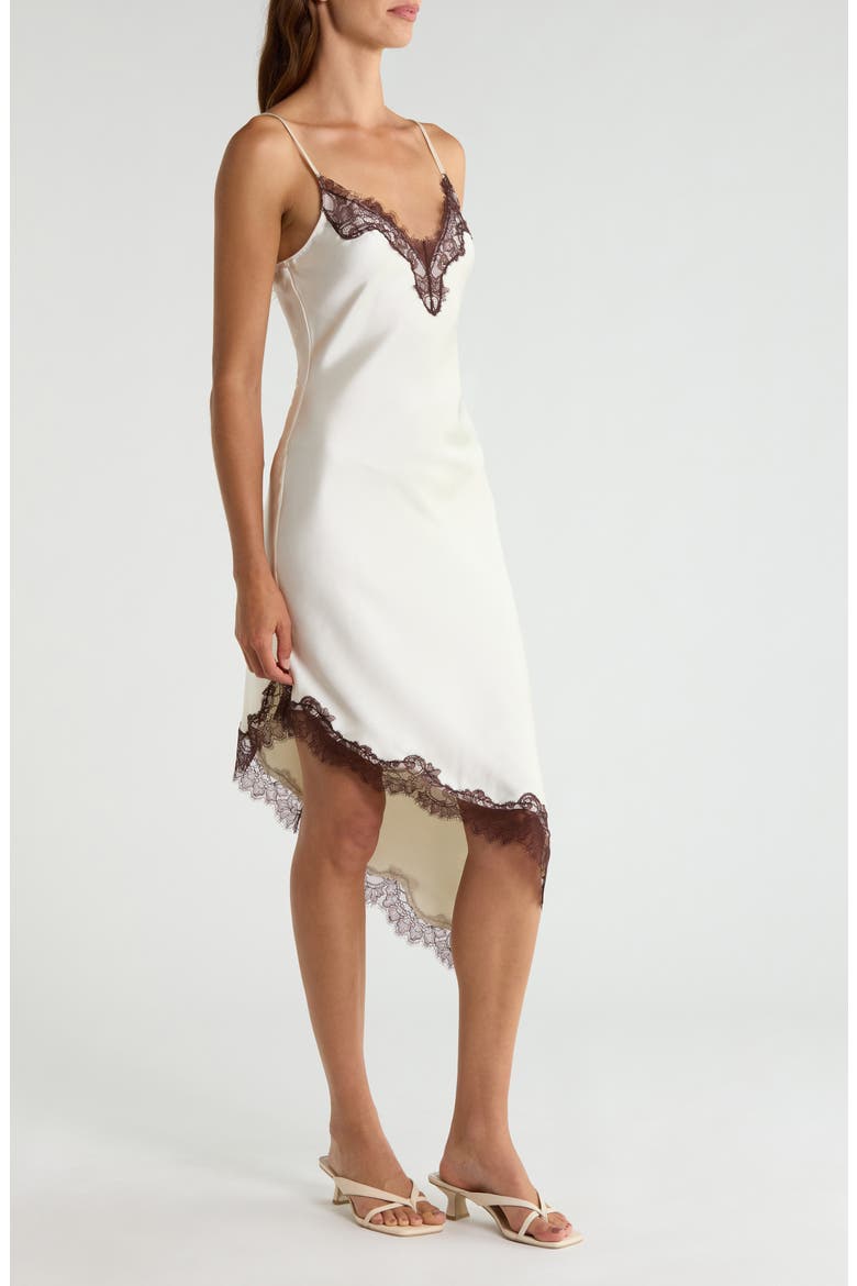 Posie Lace Trim Asymmetric Slipdress, Alternate, color, CREAM / CHOCOLATE