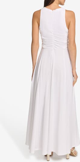 DKNY Ruched Mesh Trim Sleeveless Maxi Dress | Nordstrom