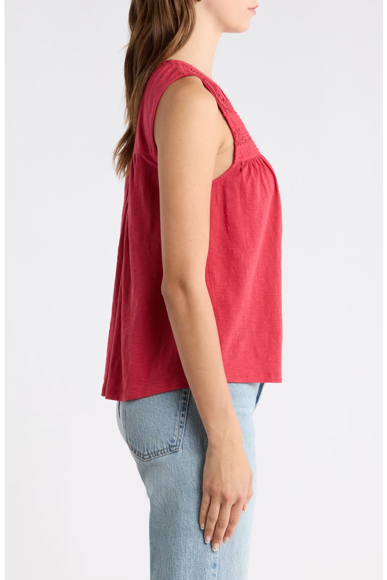 Lace Inset Cotton Button-Up Tank, Alternate, color, DEEP CLARET