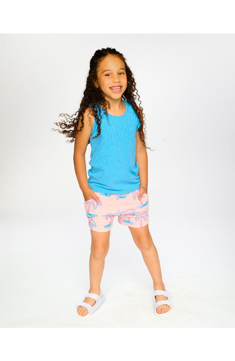 Deux par Deux French Terry Straight Cut Palm Shorts, Alternate, color, Light Pink Palm Print