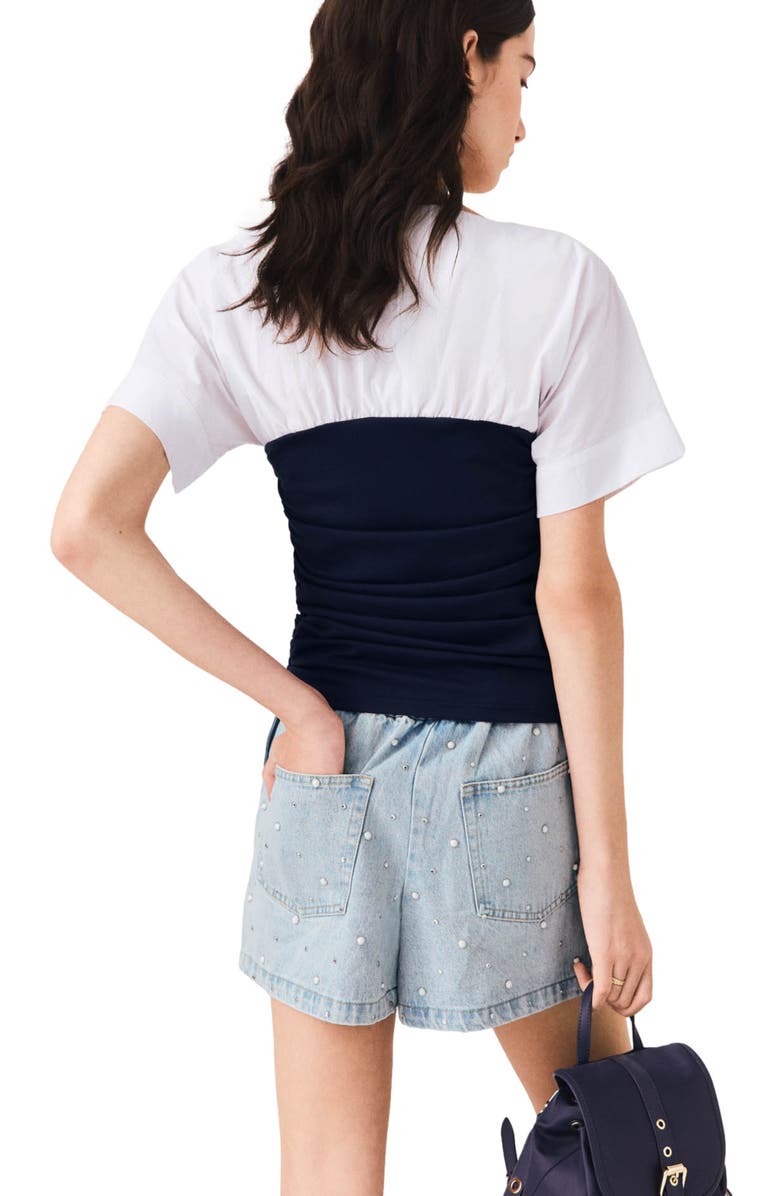 maje Pleated jersey top, Alternate, color, White/Navy