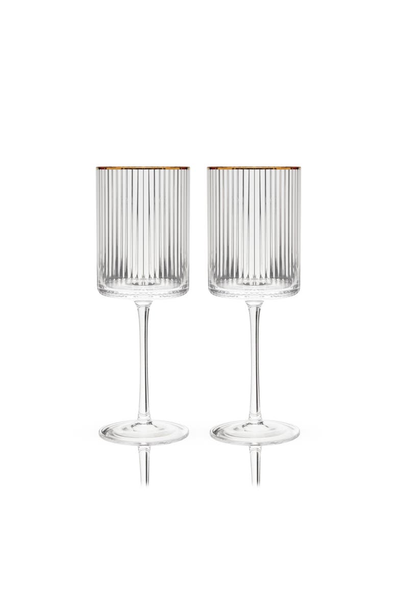 Viski Meridian Crystal Gold Rimmed Wine Glasses Set of 2, Main, color, Clear
