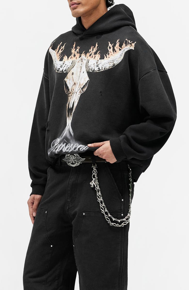 Represent British Cowboys Cotton Graphic Hoodie, Alternate, color, Stained Black