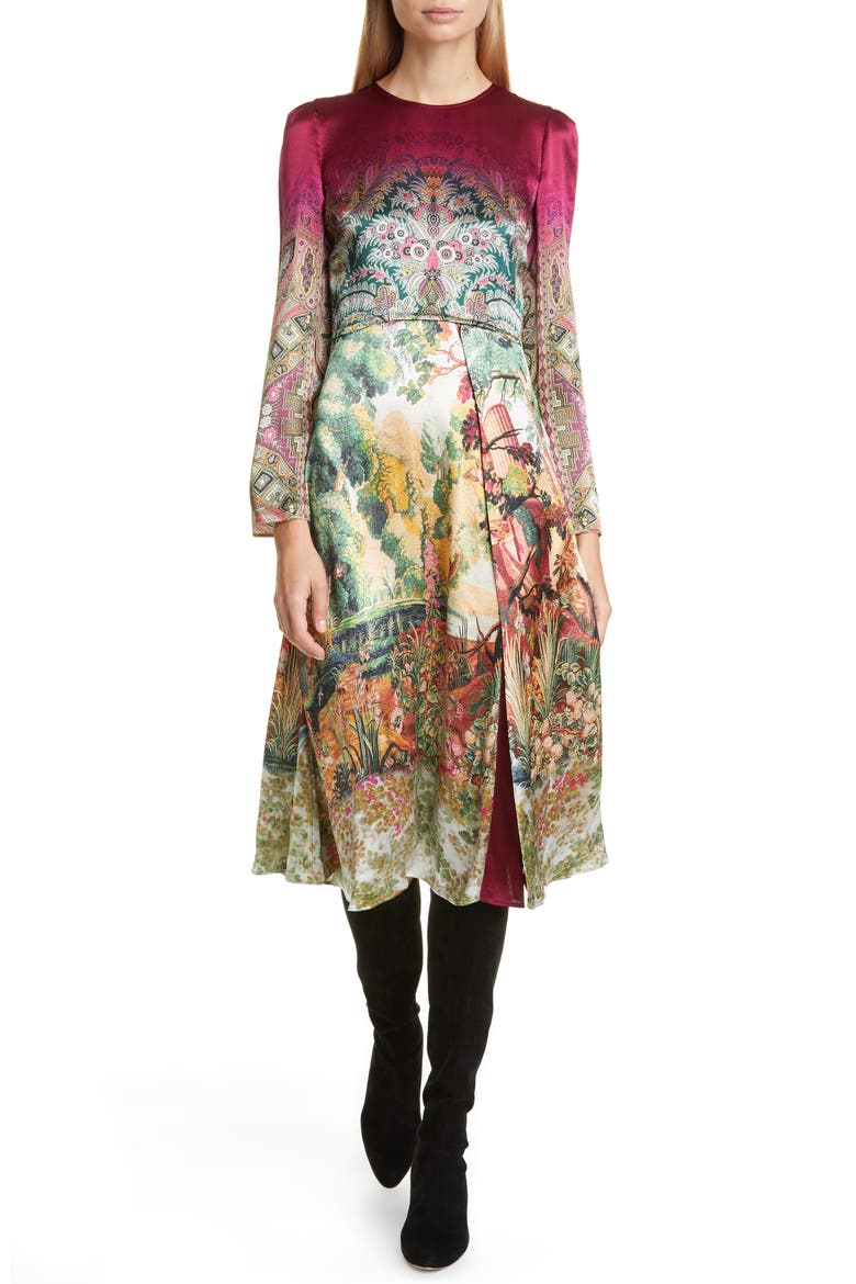 Castle Print Long Sleeve Dress, Main, color, MULTI