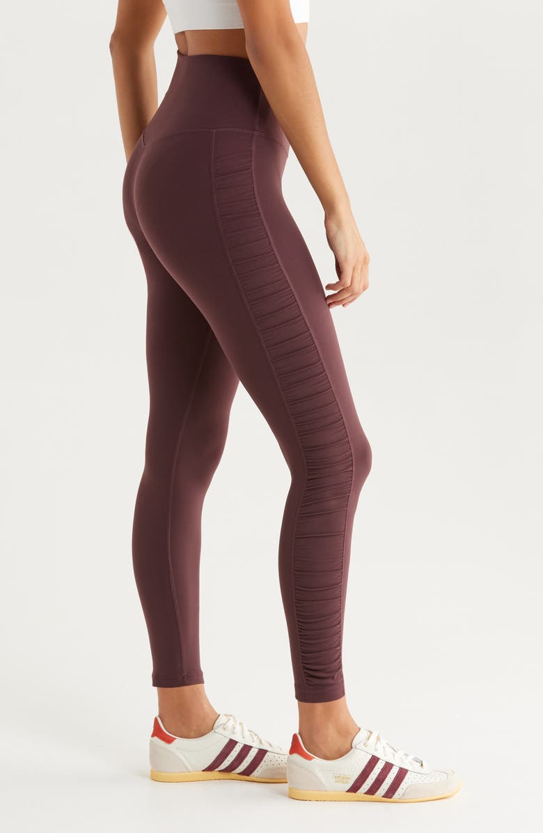 Zella Studio Luxe Ruched Leggings, Alternate, color, Burgundy Fudge